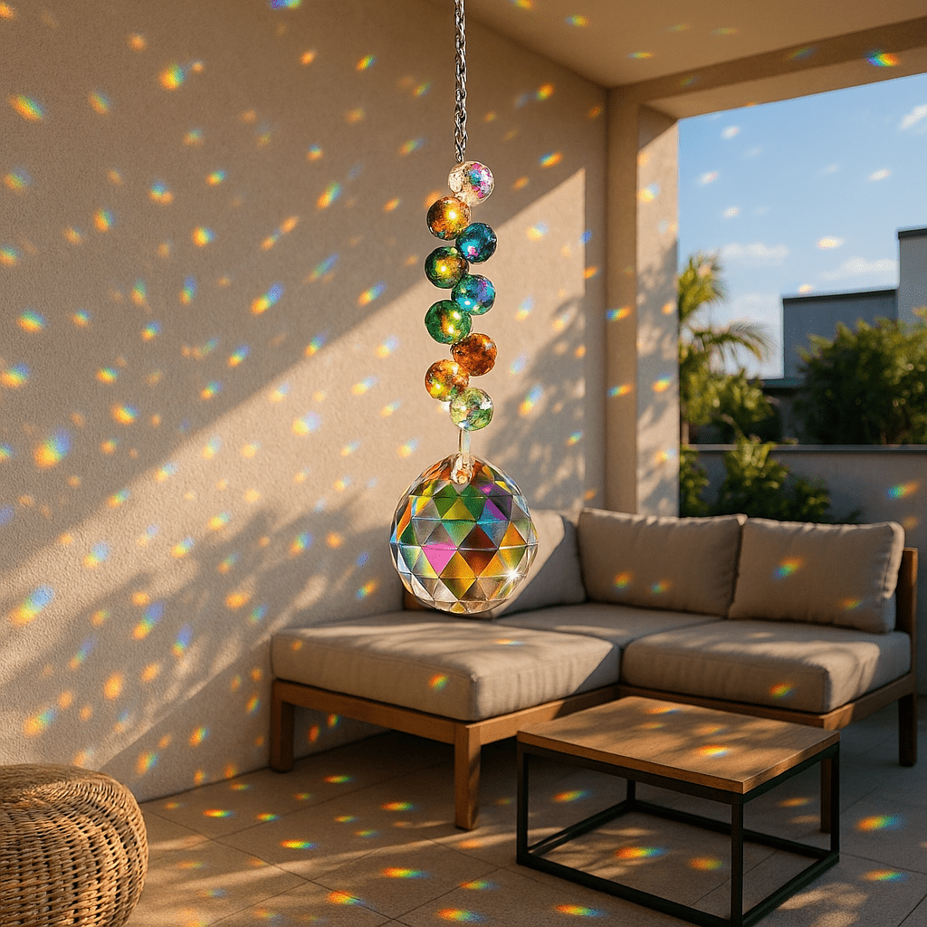 Attrape soleil en perles de fraise pour terrasse