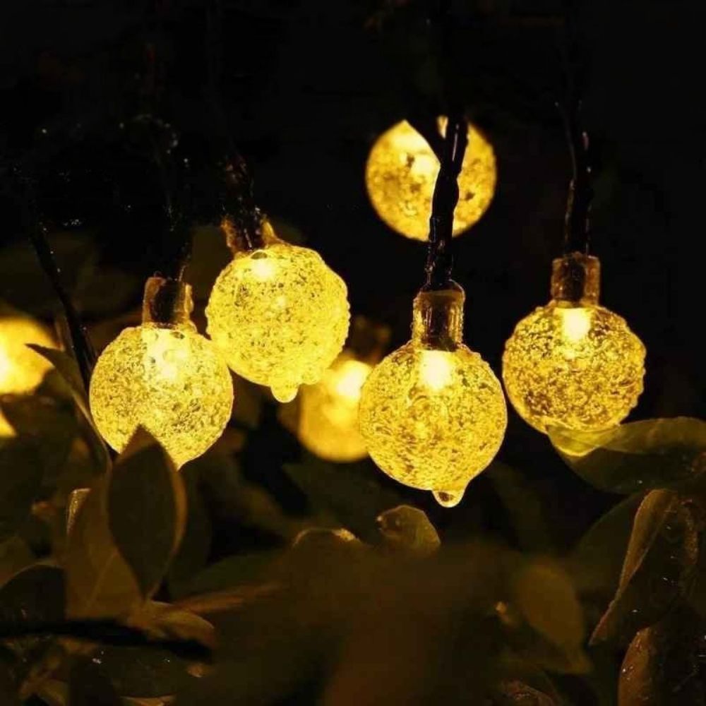 Guirlande guinguette solaire globe en cristal pour terrasse