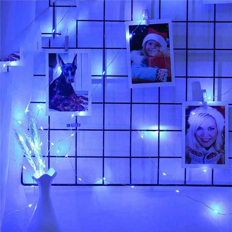 Guirlande solaire extérieur fil de cuivre bleue