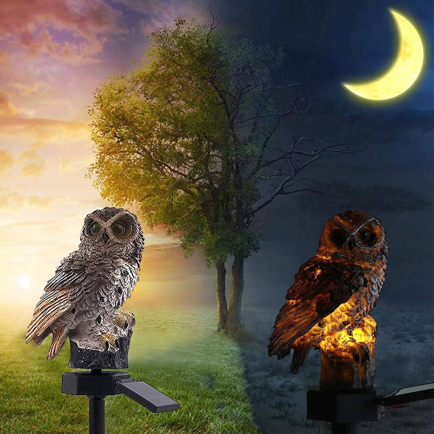 Lampe solaire hibou marron étanche