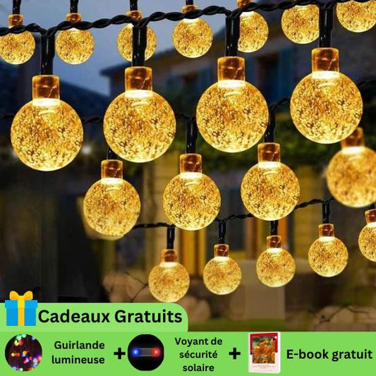 Guirlande guinguette solaire - Guirlande globe en cristal blanche chaude
