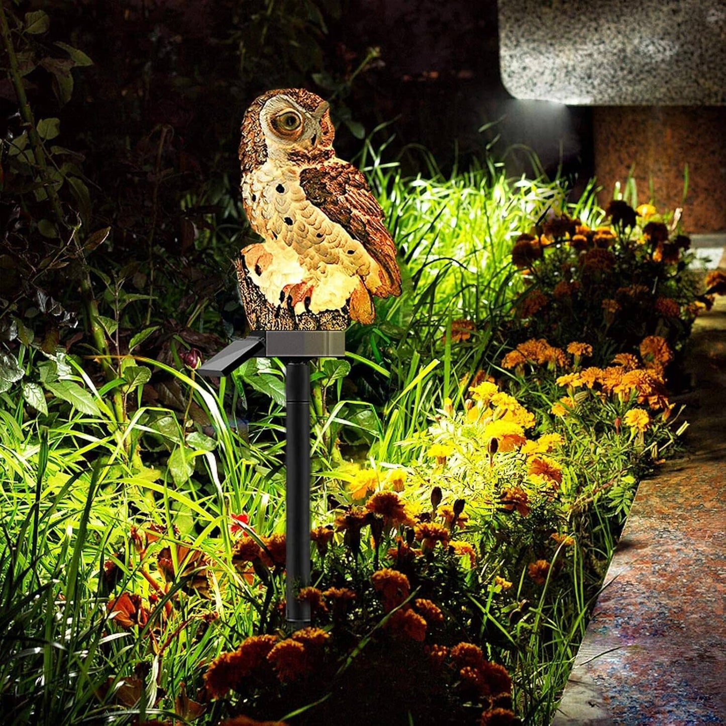 Lampe solaire hibou marron pour une allée