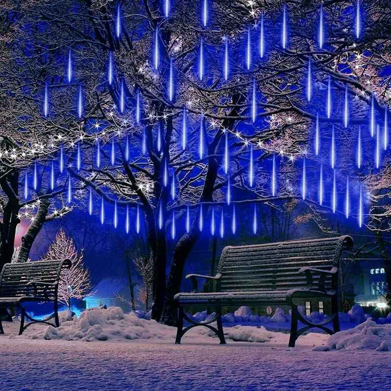 guirlande lumineuse extérieur pluie météore bleue